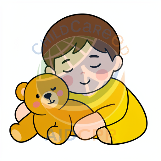 Child hugging teddy bear while sleeping