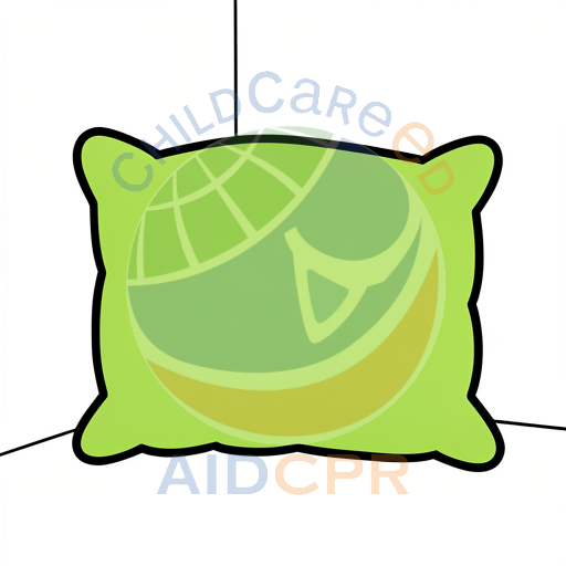 Green pillow hanging from a string