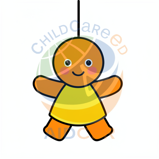 Happy orange doll hanging by string