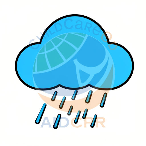 Blue cloud raining down on children