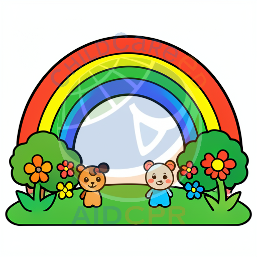 Two cute bears under rainbow arch