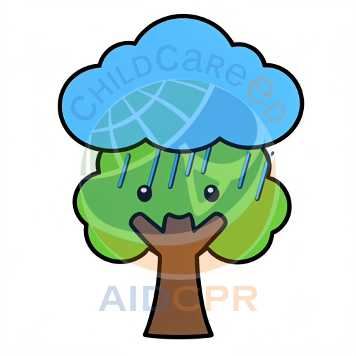 Tree with blue cloud raining on it