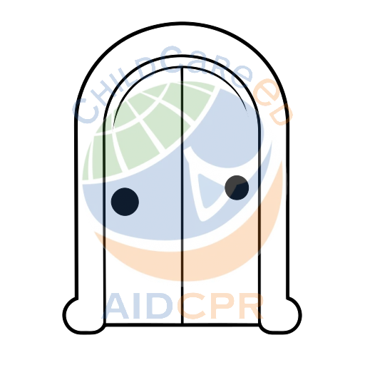 Blue arched door with round knobs coloring page