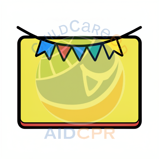 Yellow banner with colorful triangular flags