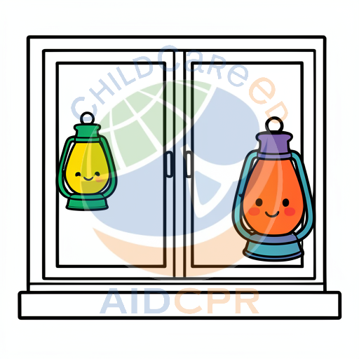 Two smiling lanterns peeking through window