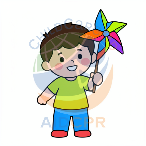Boy smiling while spinning pinwheel
