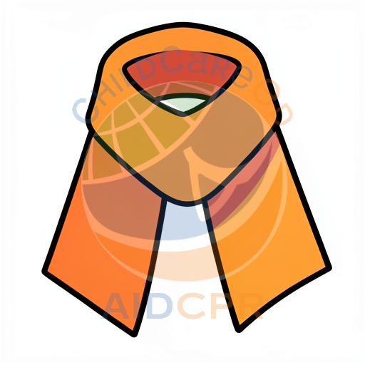 Orange scarf with red pattern draped