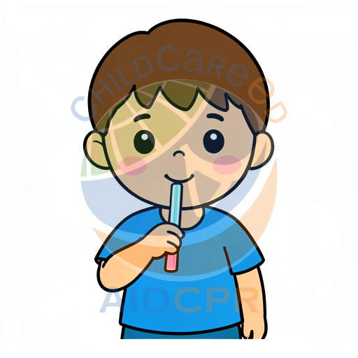 Boy brushing teeth with toothbrush