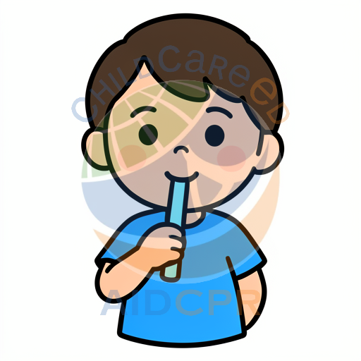 Boy drinking from a blue straw