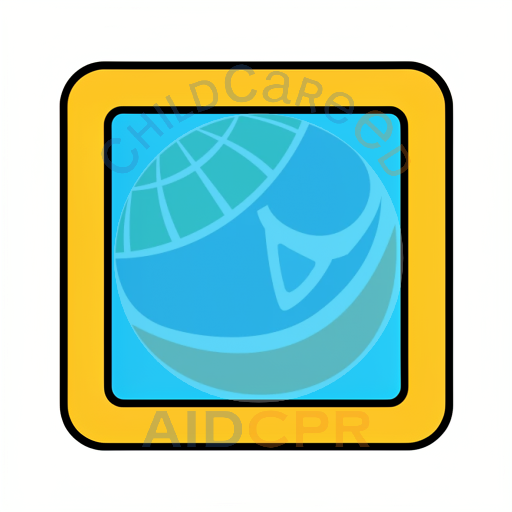 Blue square button inside yellow frame