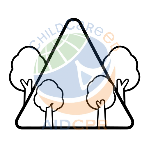 Three trees in a green triangular forest coloring page