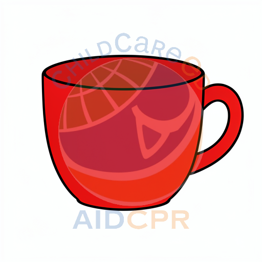 Red cup with handle for drinking