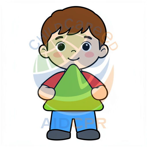 Boy holding green triangle shape