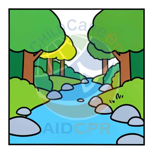 Calm stream flows through green forest