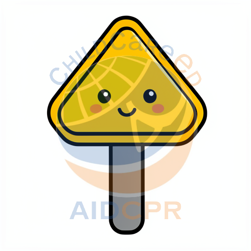 Yellow triangular warning sign with smiling face
