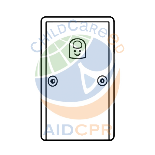 Orange door with smiling lock and knobs coloring page