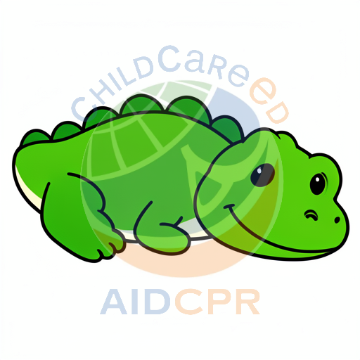 Green crocodile lying down smiling