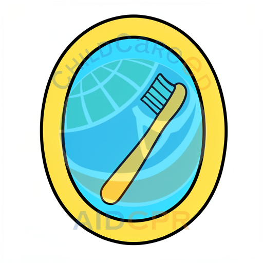 Yellow toothbrush inside oval frame
