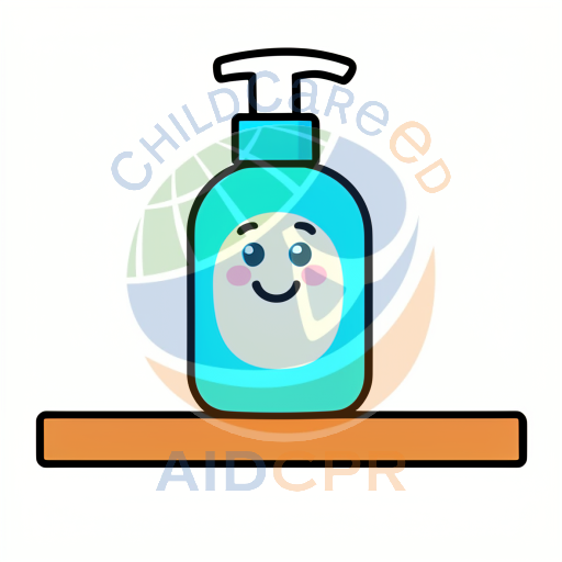 Cute blue pump bottle with cheerful expression