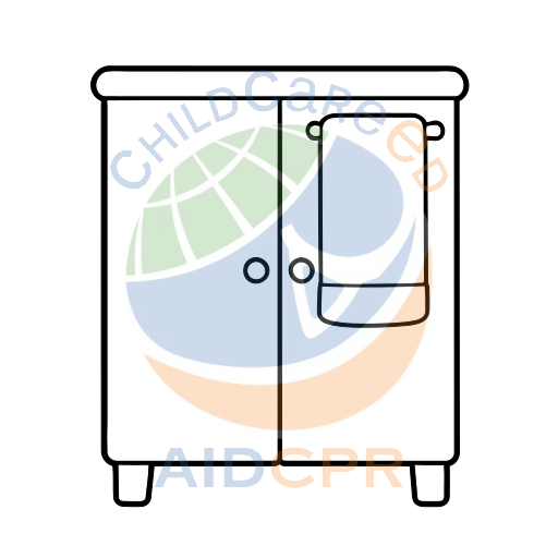Cabinet with towel and round knobs coloring page
