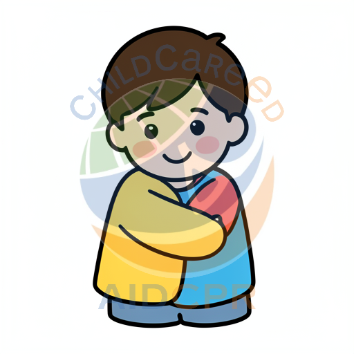 Boy hugging himself with rosy cheeks