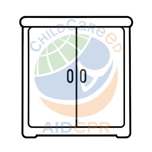 Orange cabinet with two doors and knobs coloring page