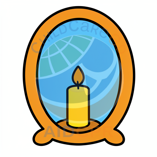 Candle burning inside oval mirror