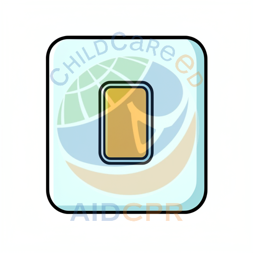 Yellow button on light blue square background
