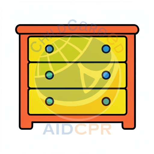 Yellow dresser with blue knobs