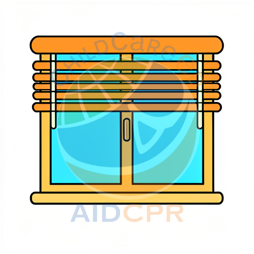 Orange window with horizontal blinds open