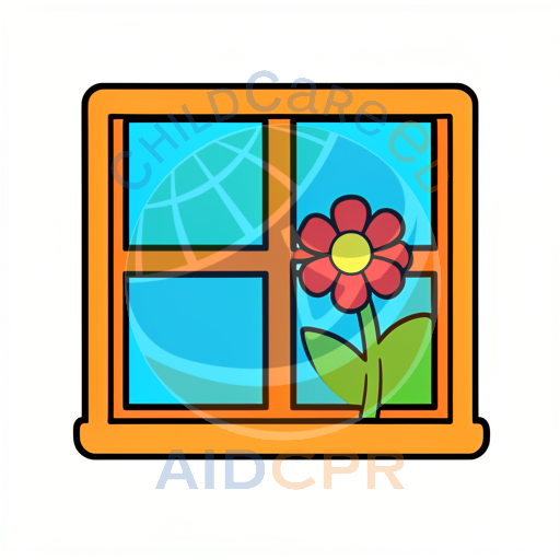 Flower growing through window pane