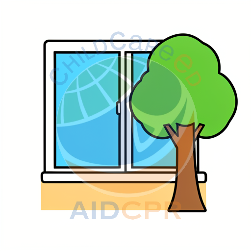 Tree growing beside a window