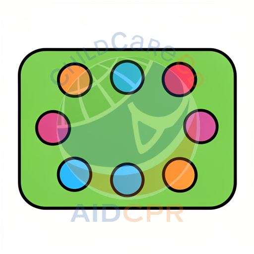 Colorful dots on a green rectangular board