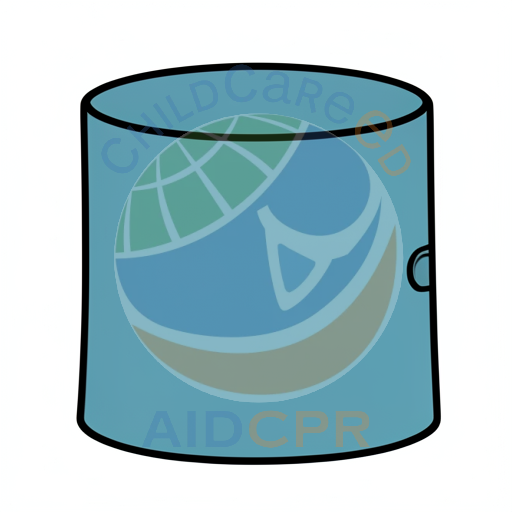 Blue cylindrical container with handle