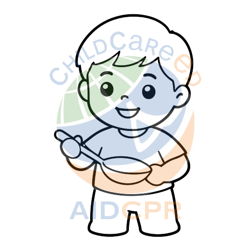 Boy smiling while holding spoon coloring page