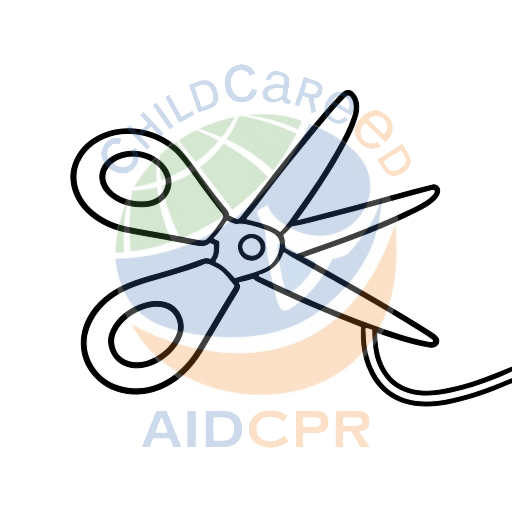 Scissors cutting a yellow string coloring page