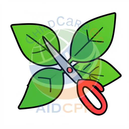 Red scissors snipping leafy branches