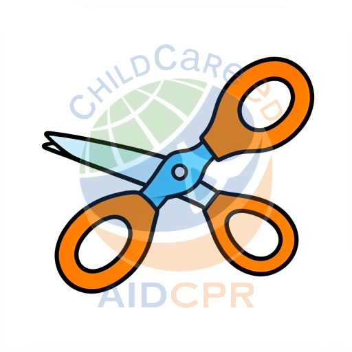 Orange scissors with blue handles