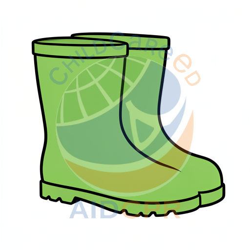 Green rain boot standing upright