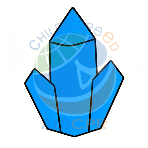 Blue crystal growing upward with sharp points