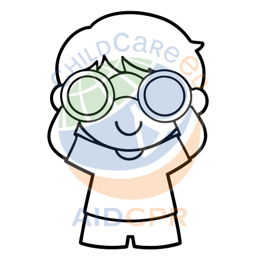 Child using binoculars to explore coloring page