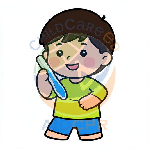 Boy checking temperature with thermometer