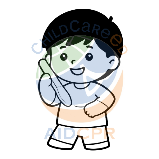 Boy checking temperature with thermometer coloring page