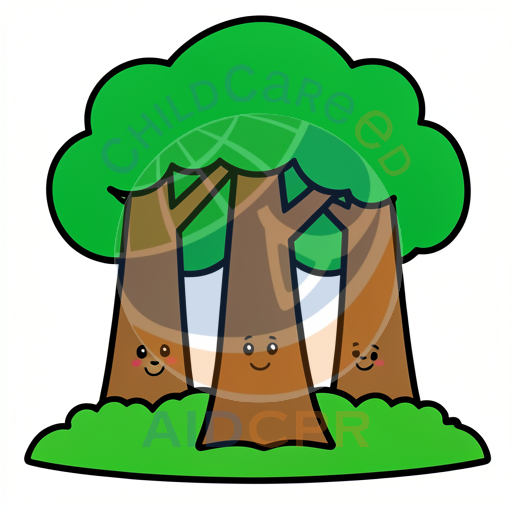 Three smiling trees standing together
