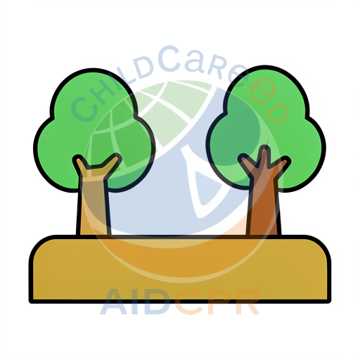 Two green trees growing in a brown patch