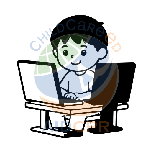 Boy smiling while using two computers coloring page