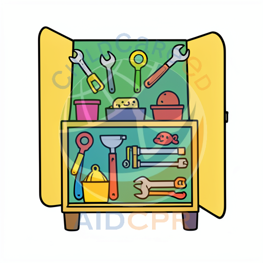 Open tool cabinet with smiling tools