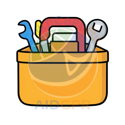 Yellow toolbox holding assorted tools