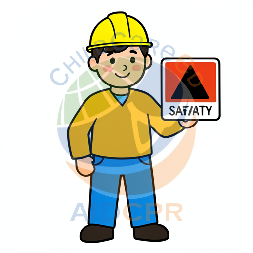 Smiling builder with safety triangle