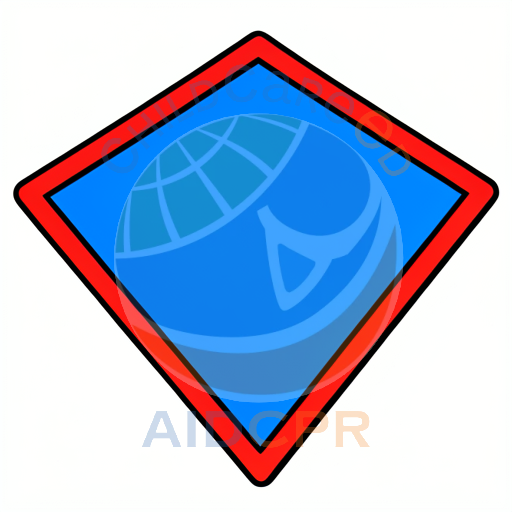 Blue diamond shape with red border